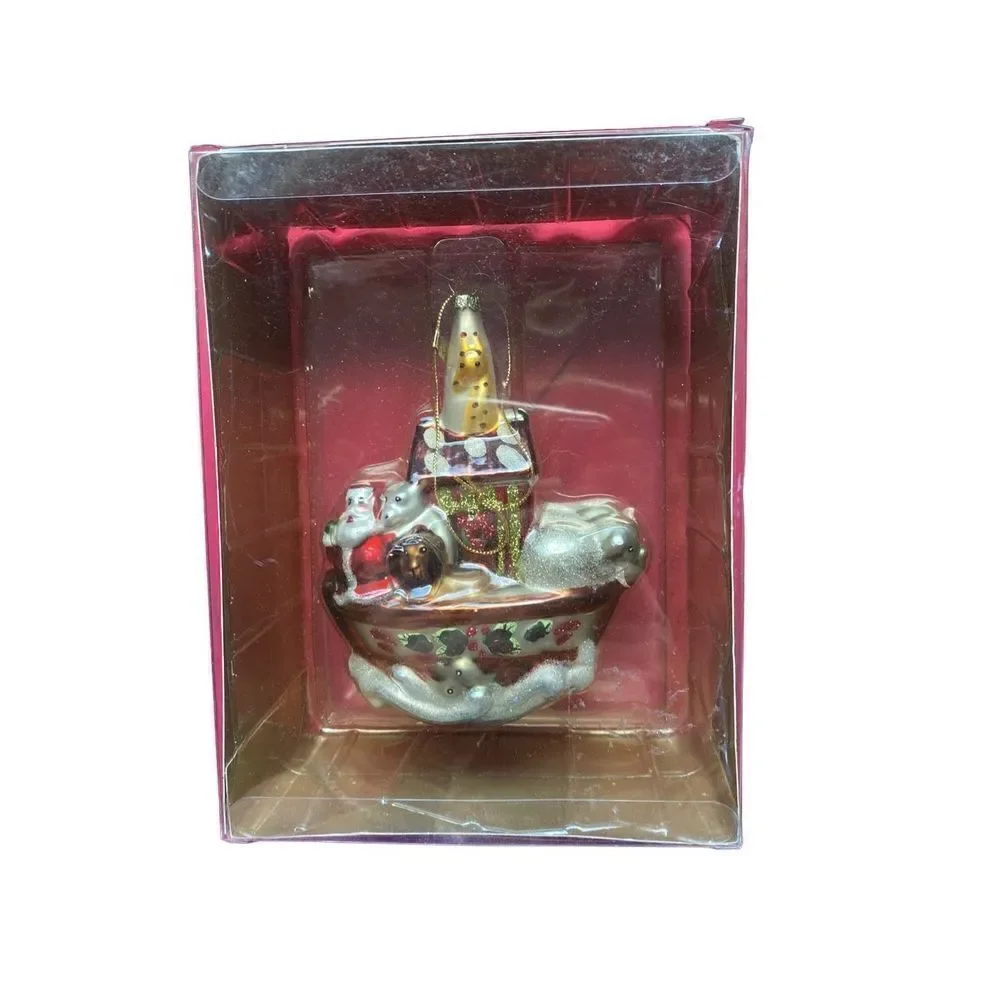 Christmas ornament Noah’s Ark glass 5 inch hand-painted holiday decor, Santa new